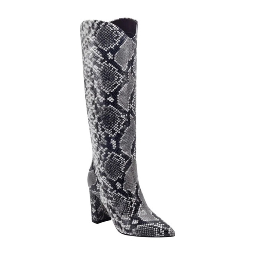 Marc Fisher LTD Uday Snake Skin print chunky heel boots size 6.5